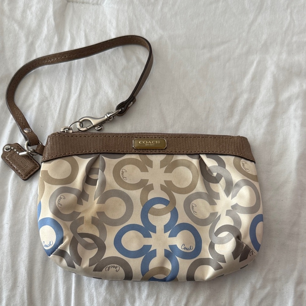 Coach Tan and Blue Patterned Wristlet